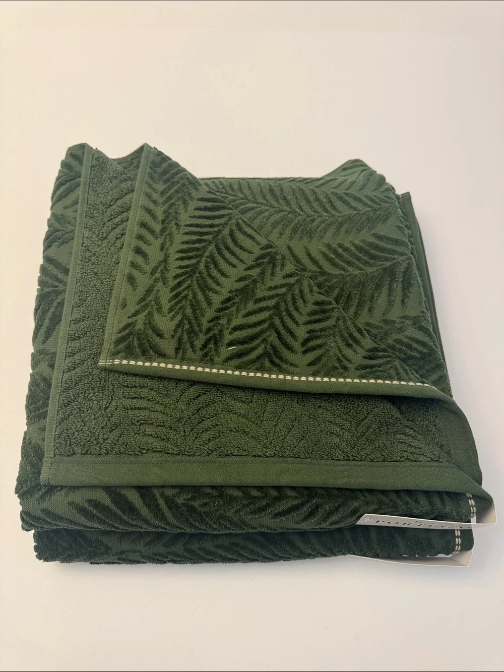 2pc FELPINTER Extra Long Combed  Cotton Bath Towel Set - Velour Leaf -Green
